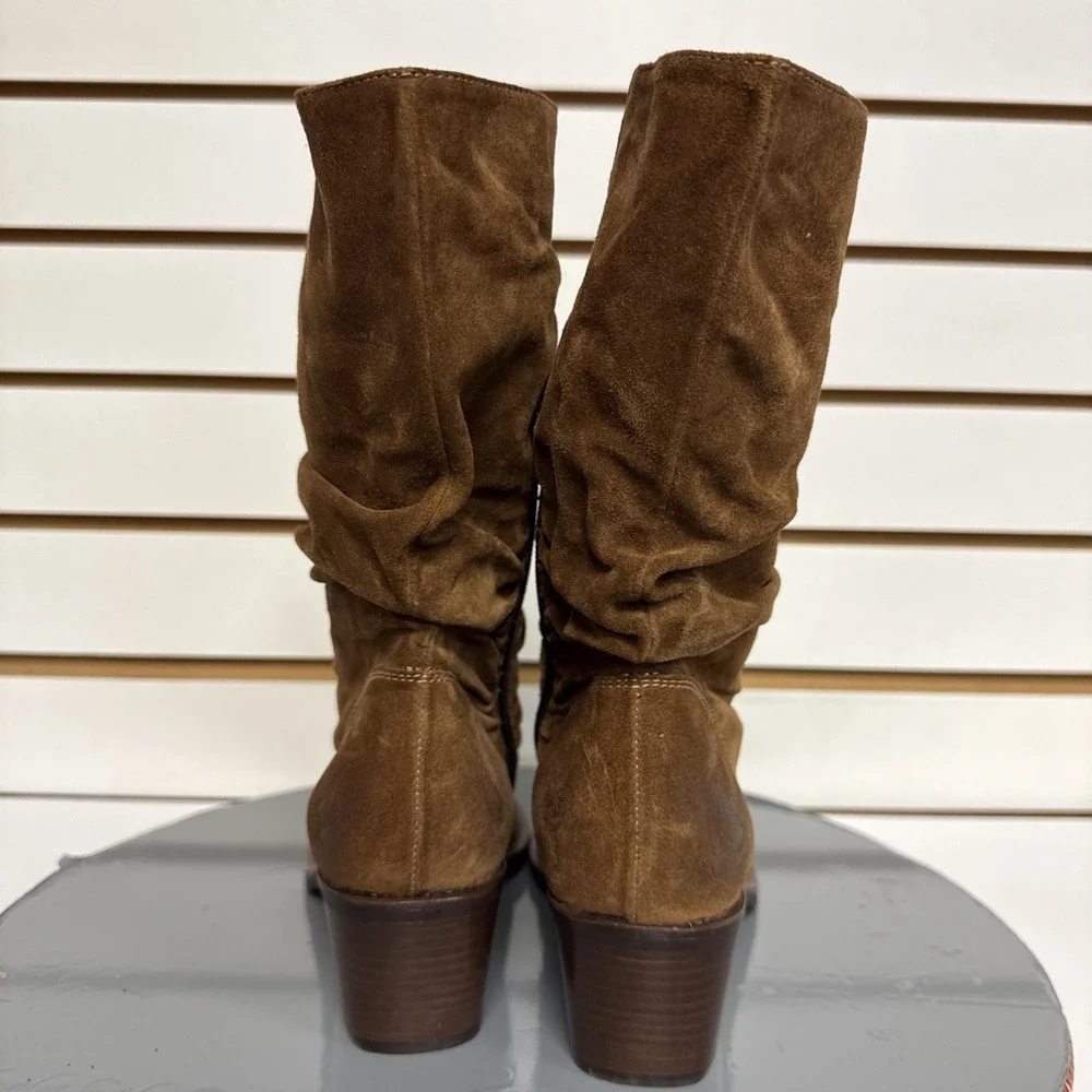 Donna Carolina Boot Slouch Nubuck Suede Leather‎ Cowgirl Western Side Zip 36.5
